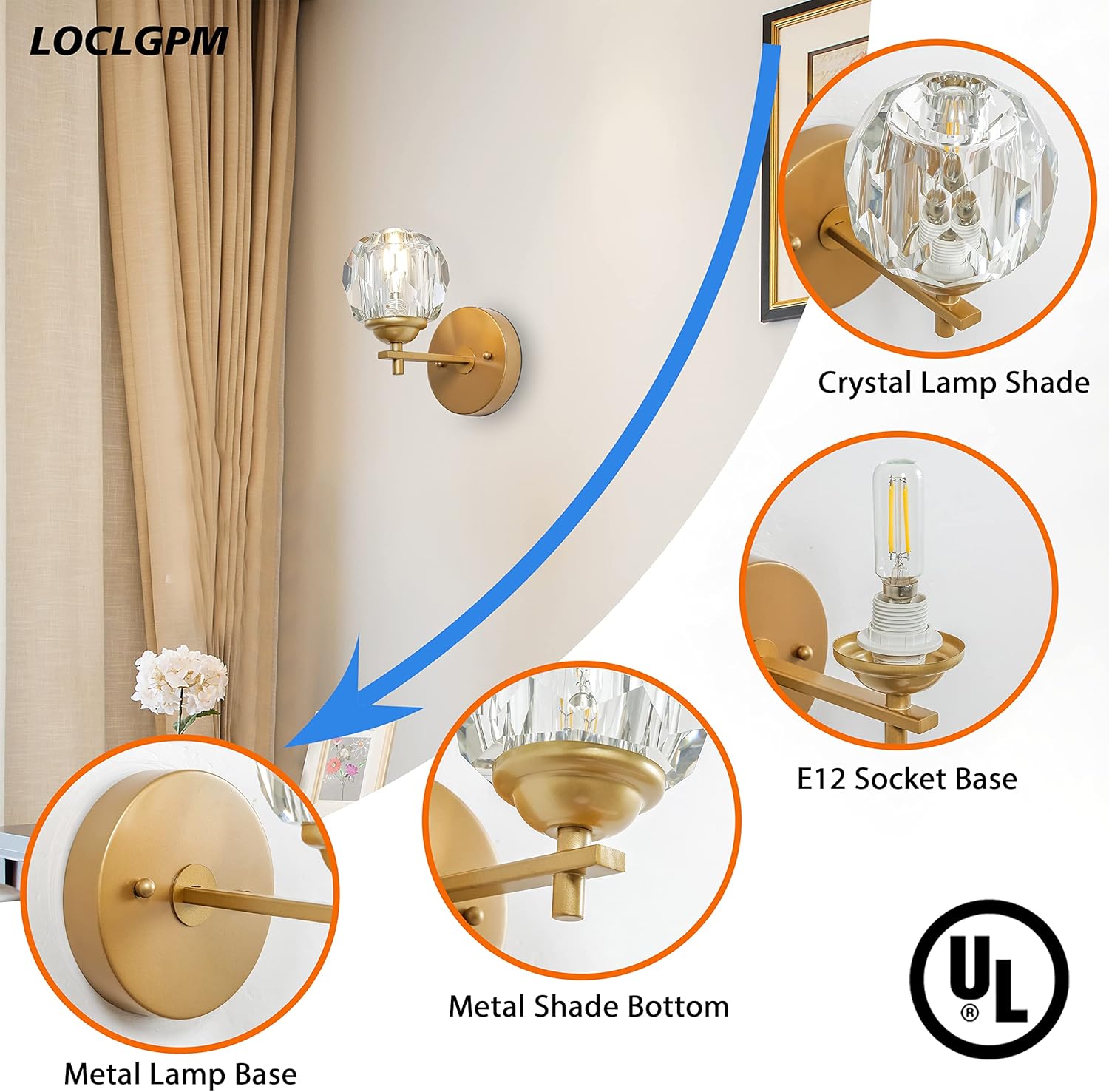 Clear Crystal Gold Wall Sconces Set of Two Z65925