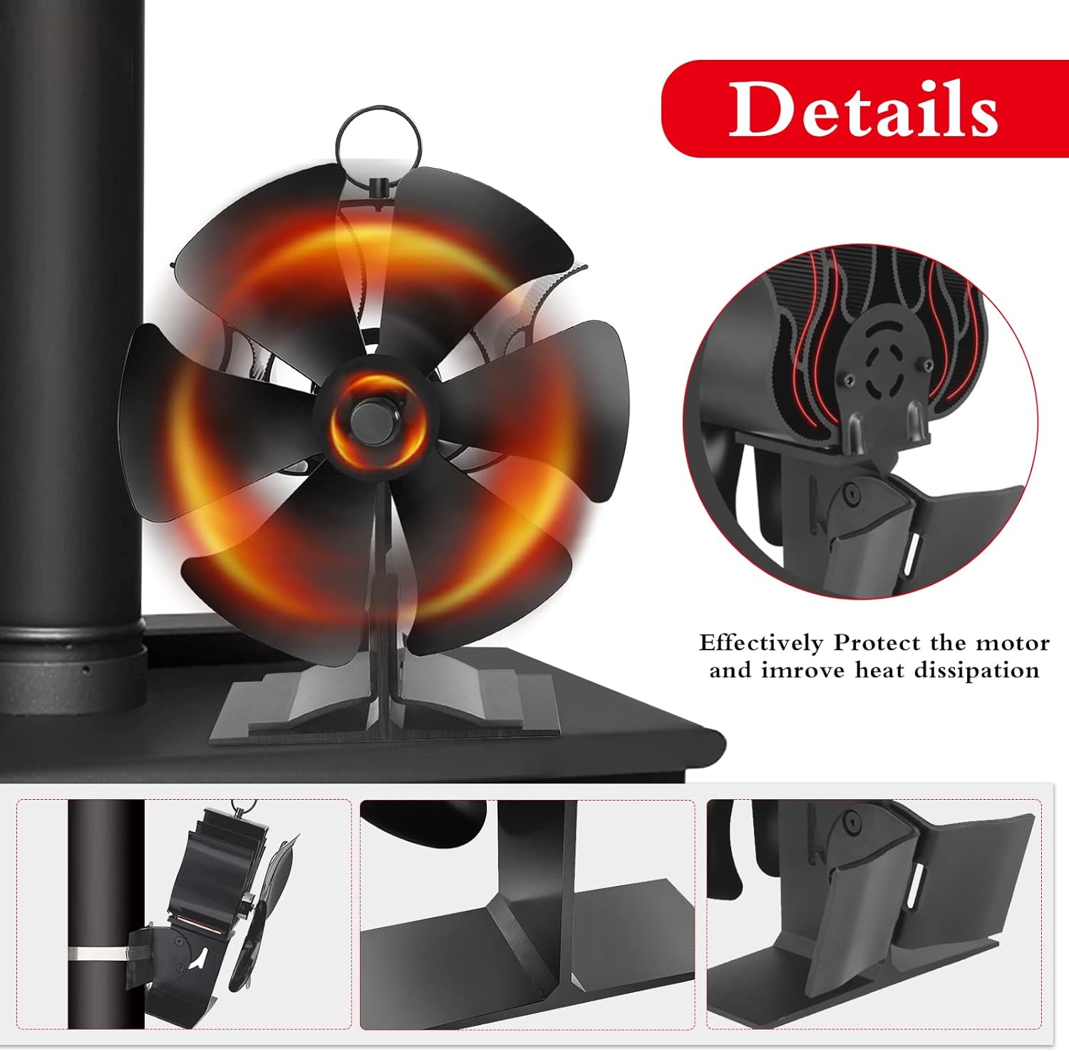 6 Blades Stove Fan with Thermometer Strip Y663035