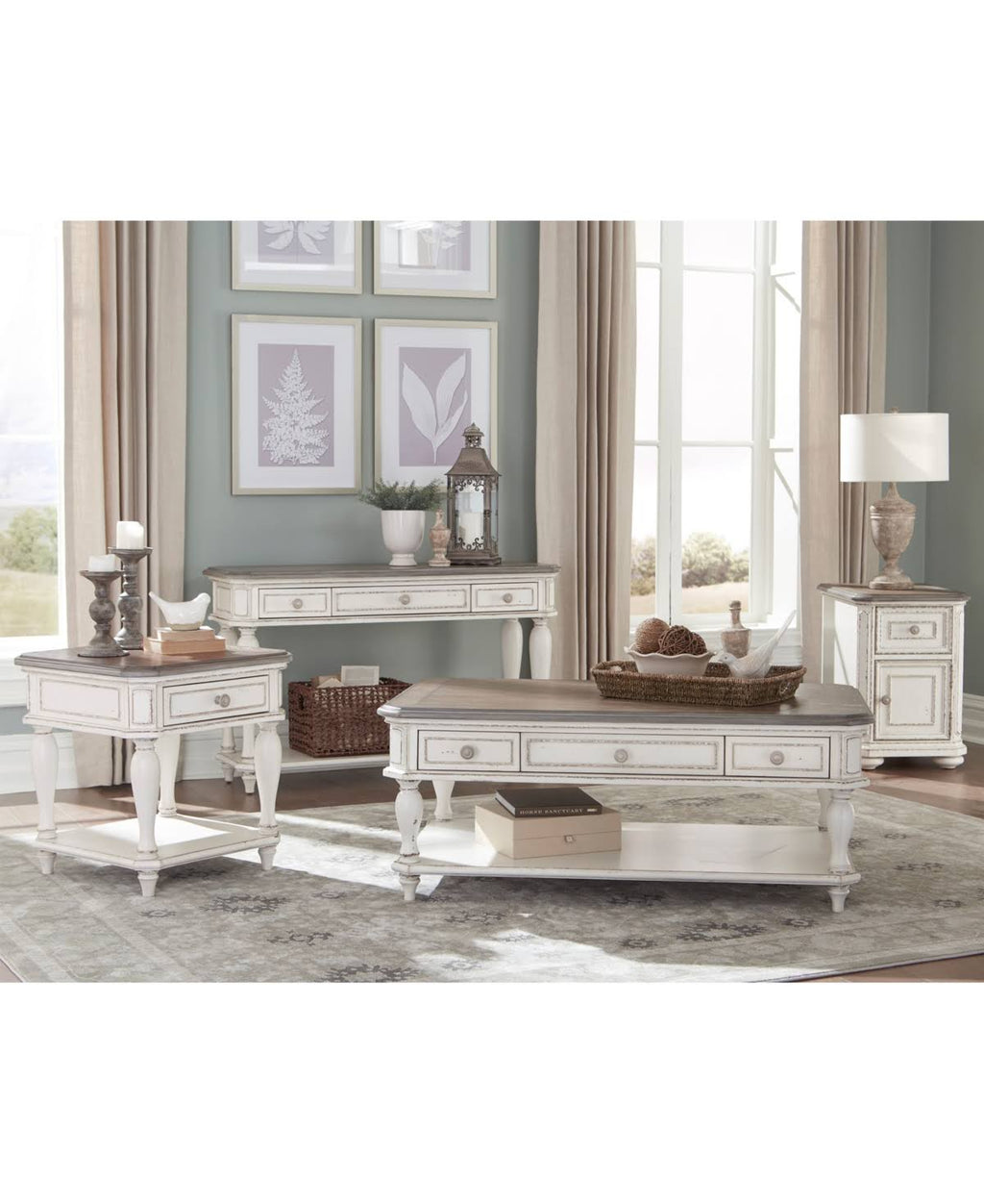 Antique White Wood 3 Drawer Console Table Z79779