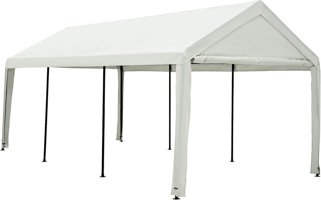 White 10 x 20 ft Heavy Duty Carport with Ventilated Windows and Removable Sidewalls L8269