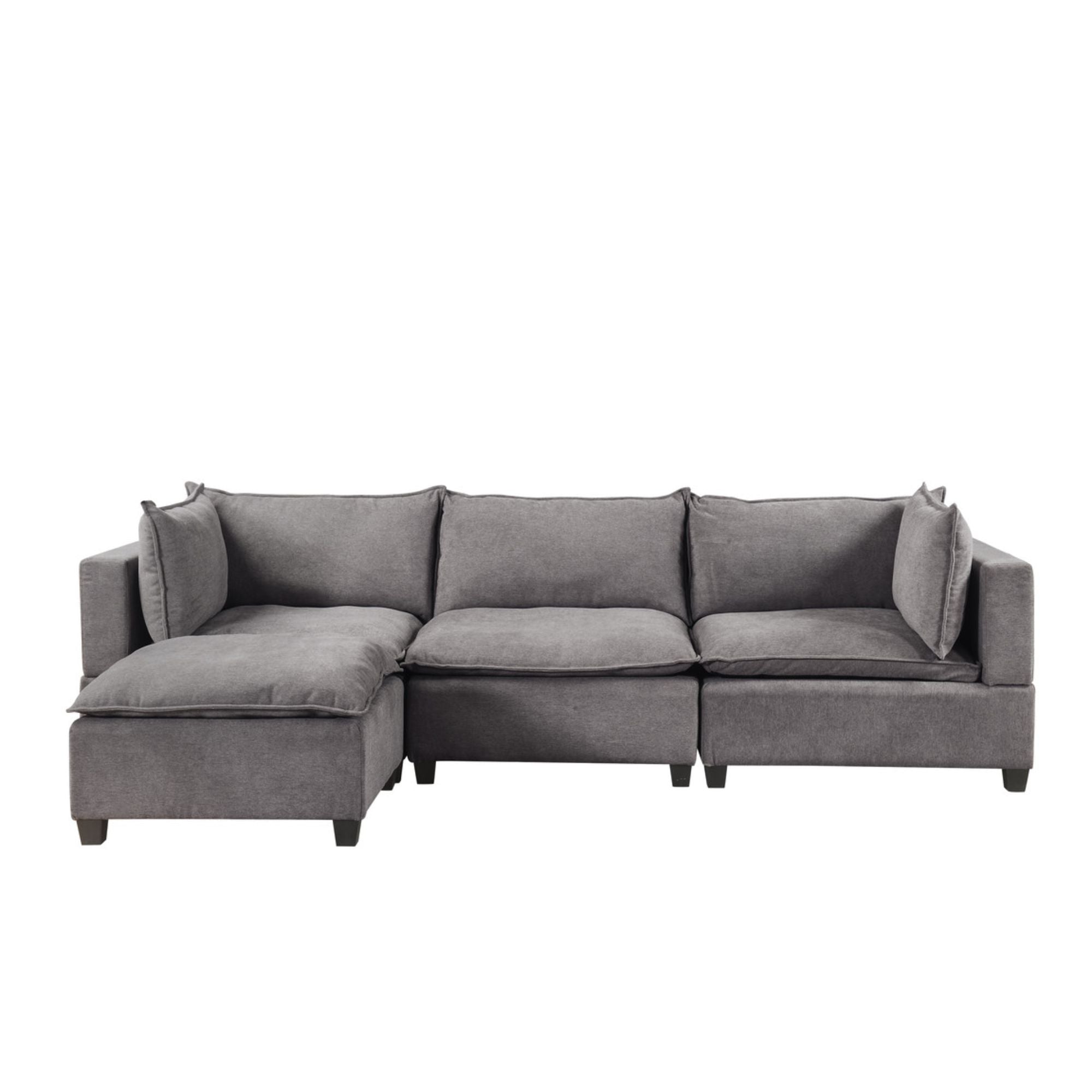 Light Gray Fabric Reversible Sectional Sofa Ottoman E484063
