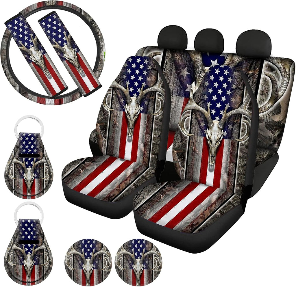 11 Pack Southwestern Car Seat Covers Full Set with Steering Wheel Cover, Seatbelt Covers, Cup Coasters Holder, Keychain Accessories F82219