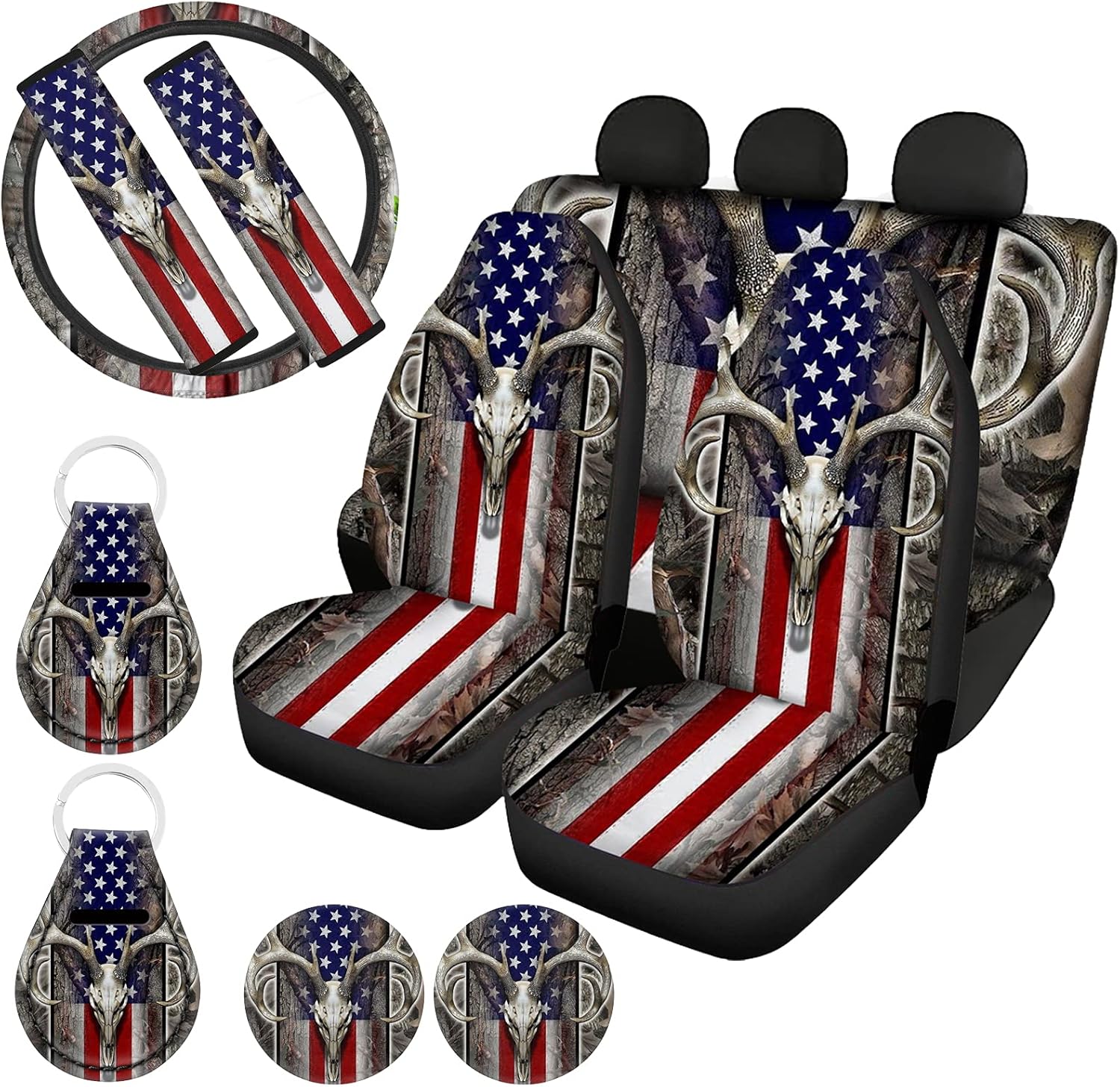 11 Pack Southwestern Car Seat Covers Full Set with Steering Wheel Cover, Seatbelt Covers, Cup Coasters Holder, Keychain Accessories F82219