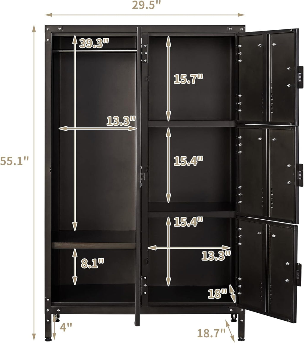Metal Storage Cabinet with 4 Doors, 55 Height Steel Cabinet with Lockable Doors B664