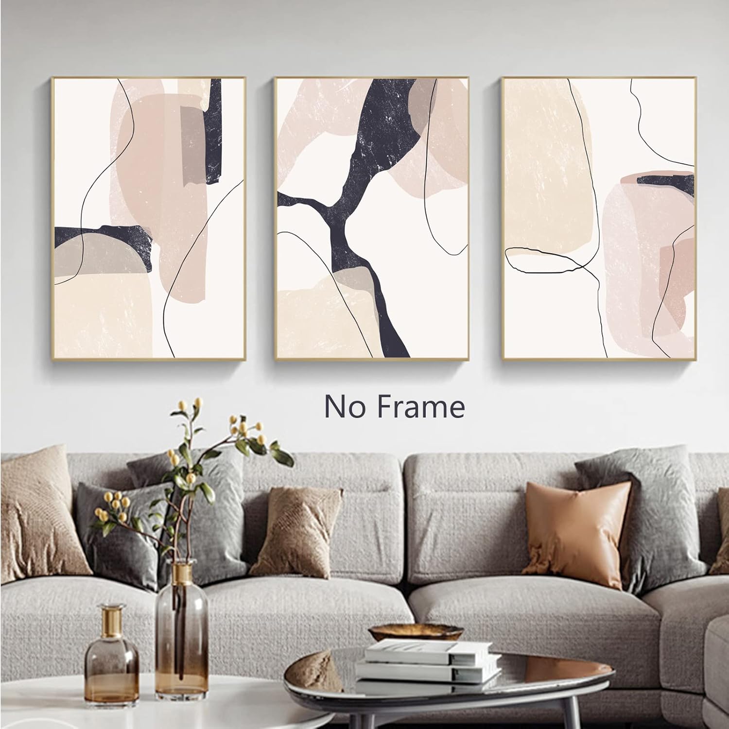 Beige Abstract Canvas Wall Art 20x28inchx3pcs No Frame D6196