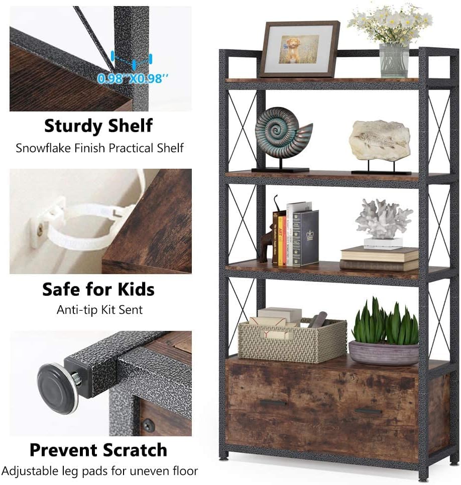 Freestanding Lateral Filing Cabinet with Open Storage Shelves G176088