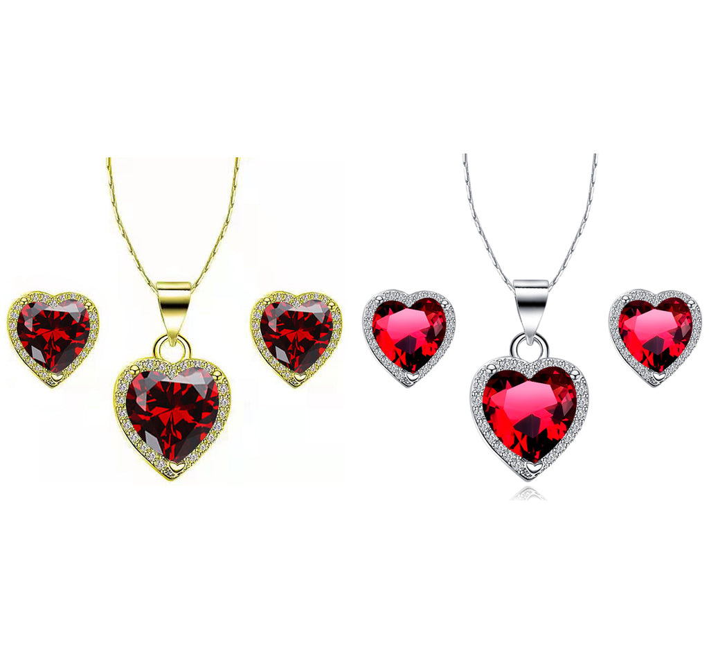 24k Yellow and White Gold 4Ct Garnet Full Necklace Set 18 inch Plated W735