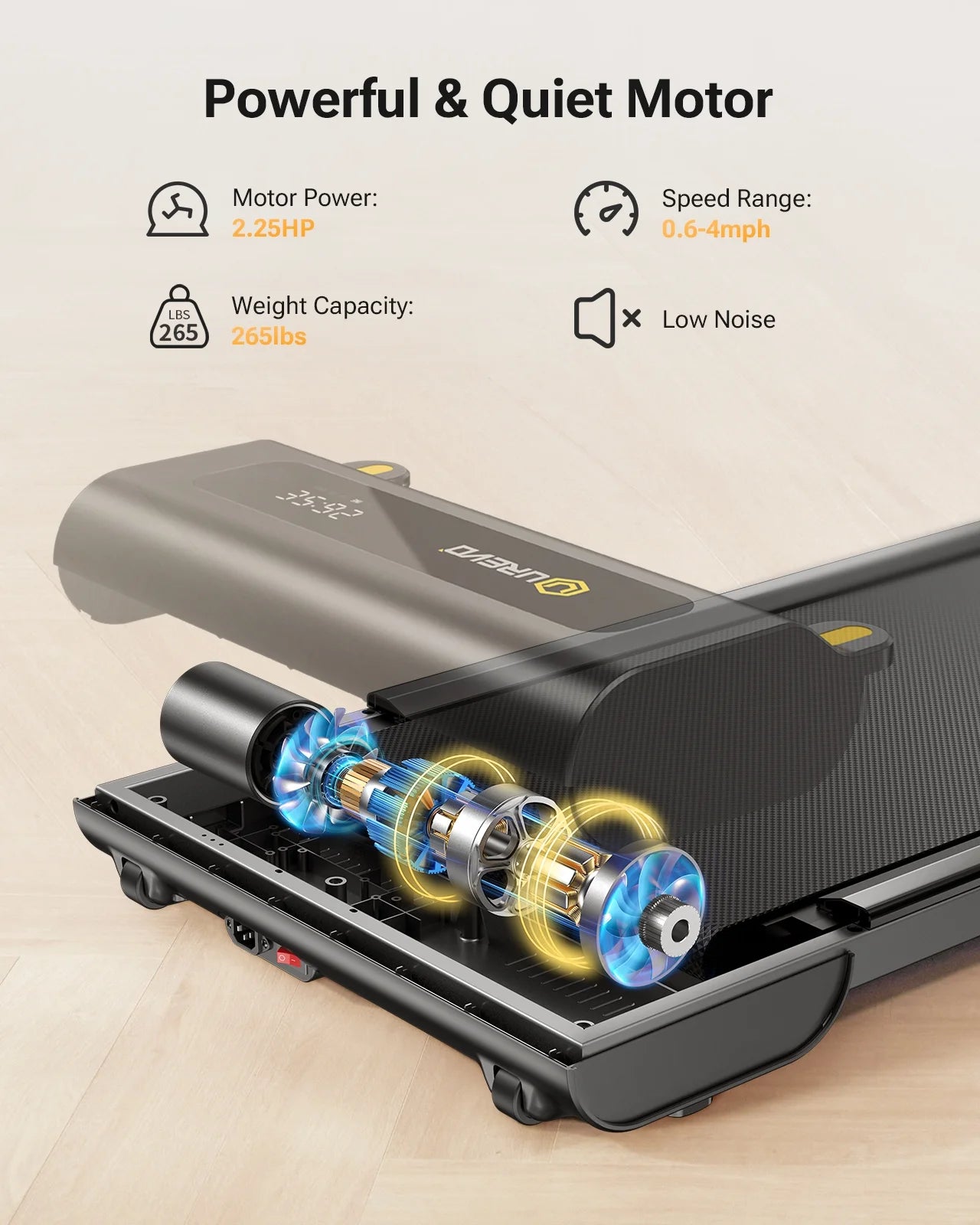 Under Desks Treadmill Walking Pad, Mini Treadmill 2.25HP 265 lb Capacity with Remote Control O9424