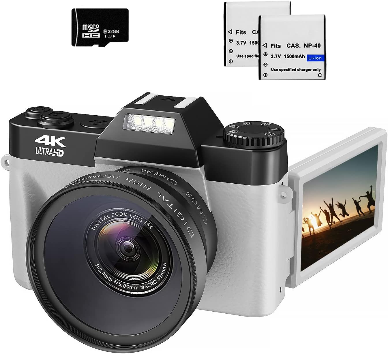 48MP 16X Digital Zoom Flip Screen Autofocus Camcorder with Wide-Angle Lens and Macro Lens, 32G Micro Card, 2 Batteries (Pink) R75219