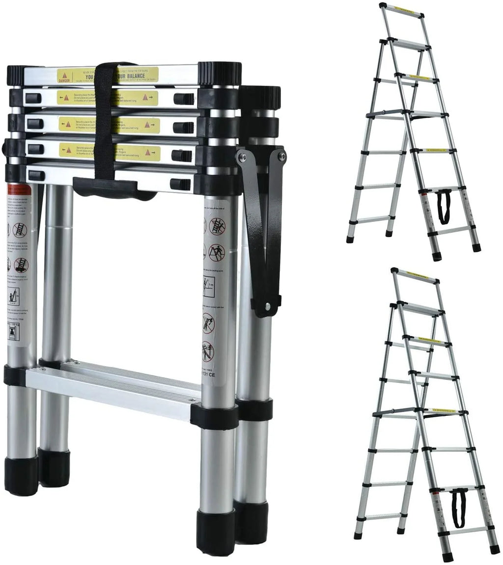 Telescopic Step Ladder Aluminium Heavy Duty 150KG Capacity Folding Anti-Slip Stepladder D949