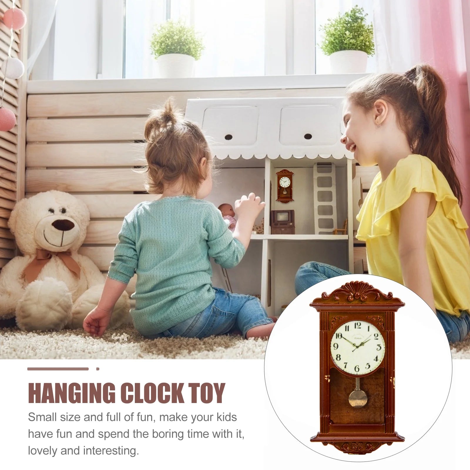 Mini Toy Hanging Clock Dollhouse Roman Clock Bell Metal K81204