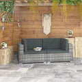 2 Piece Gray Poly Rattan Patio Sofa Set with Cushions M4346