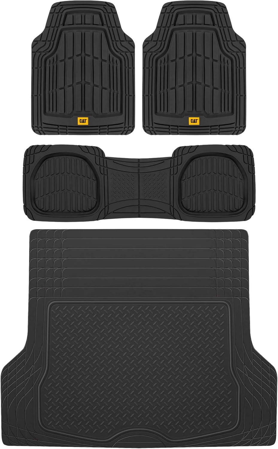 3-Piece Deep Dish Rubber Car Floor Mats with Trunk Cargo Liner F624
