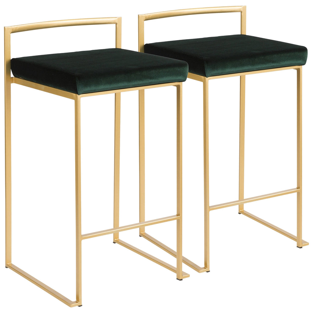 Brushed Gold and Green Velvet Barstools I904