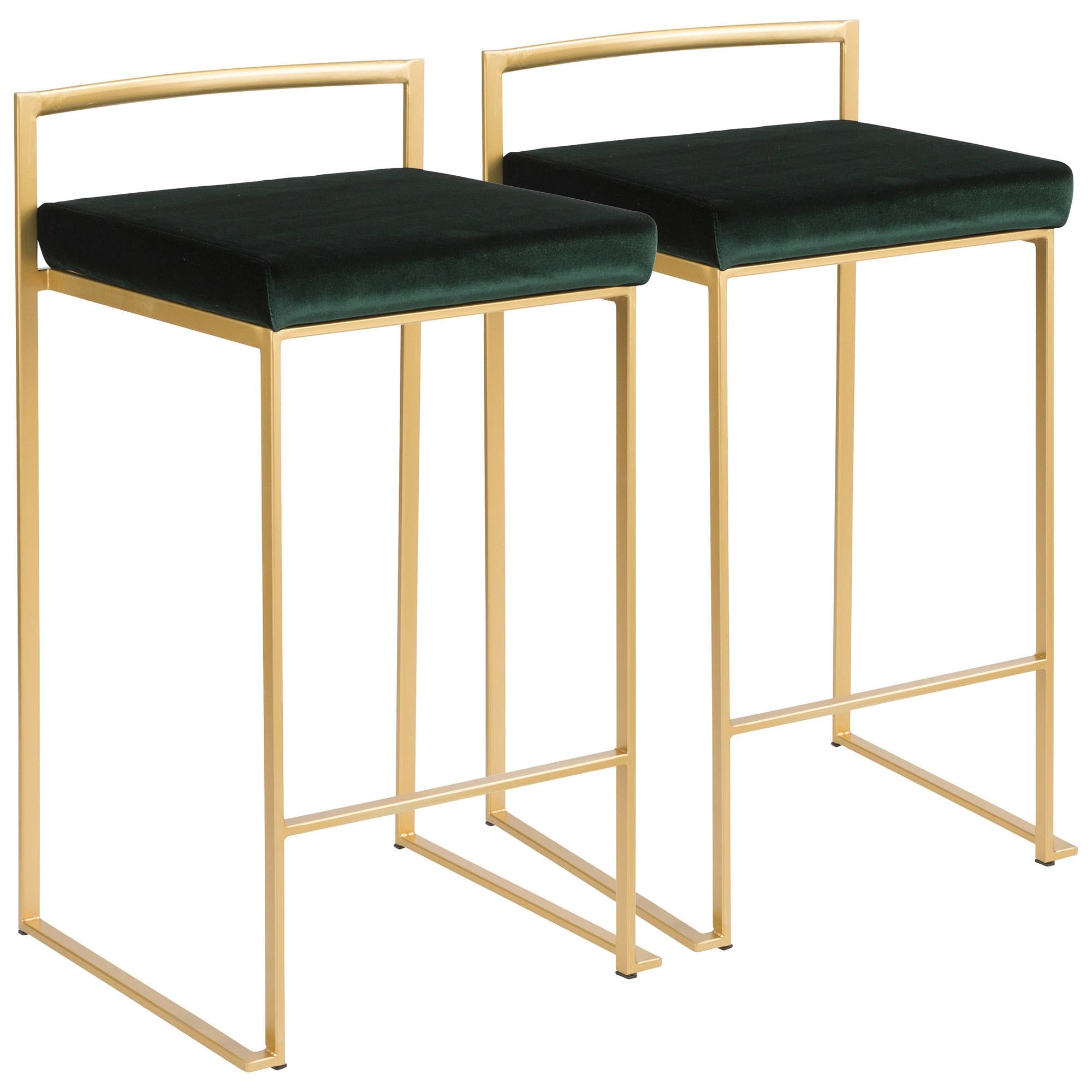 Brushed Gold and Green Velvet Barstools I904