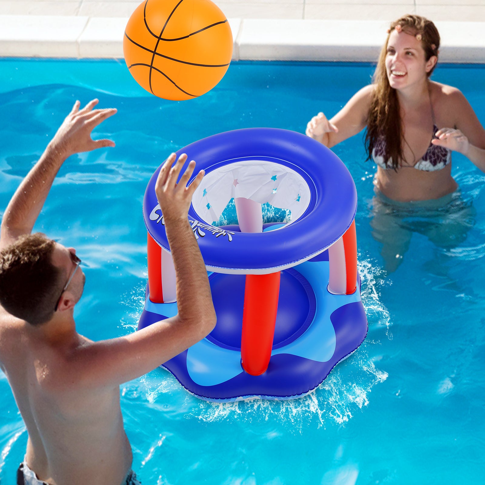 Inflatable Pool Volleyball Game Set with Basketball Hoops V1785
