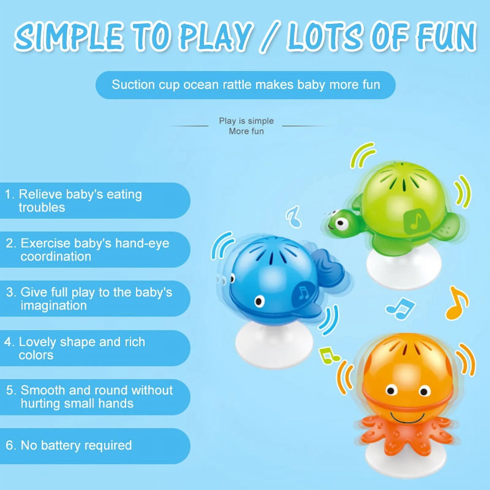 3 Pack Baby Rattles Set Suction Cup Toys W299
