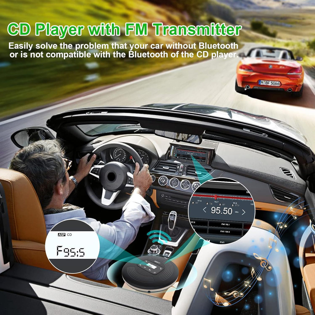 Portable CD Player with Bluetooth FM Transmitter AUX Output Rechargeable 1800mah Touch Button Anti-Skip Shockproof Protection Pack of 2 T506607