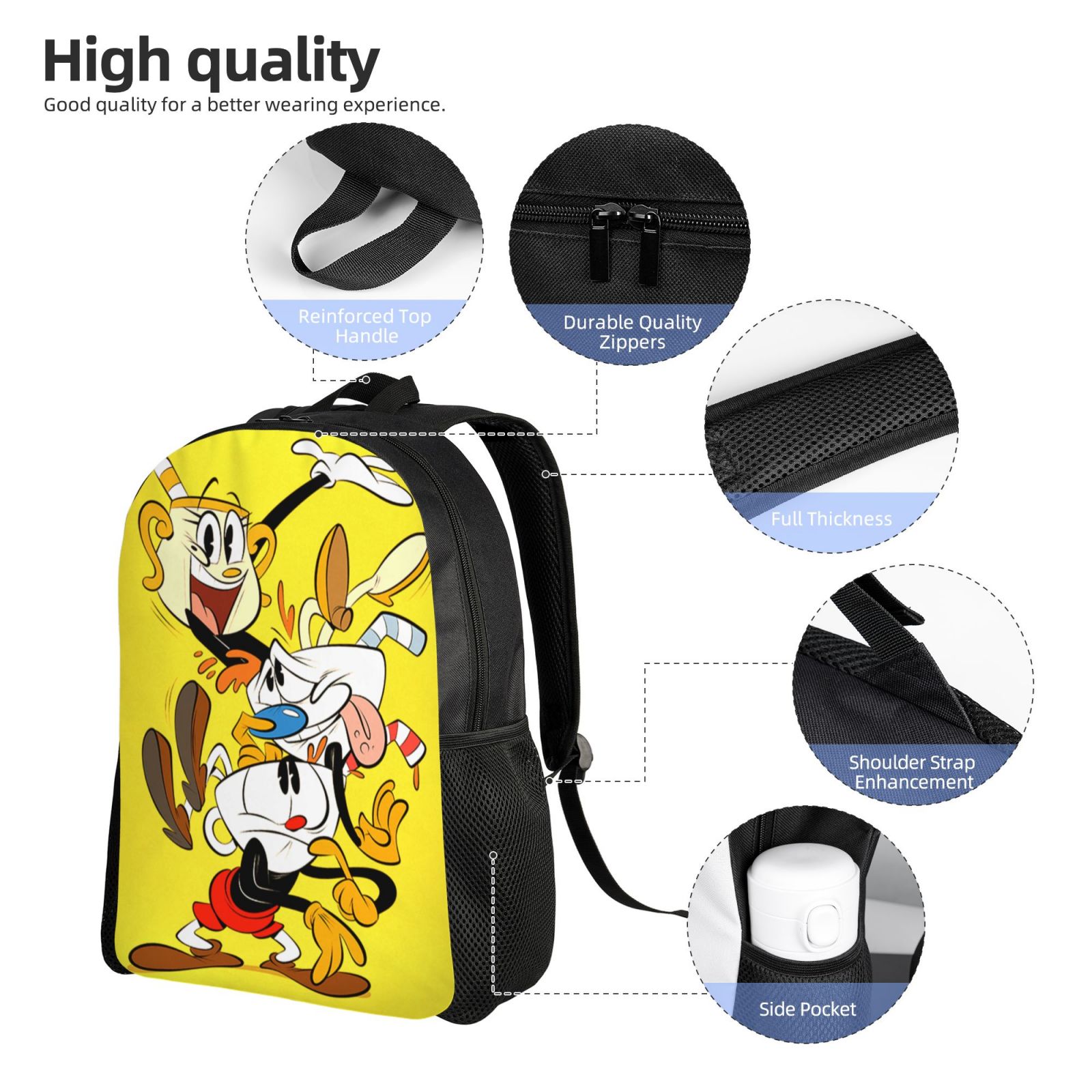 Cuphead Mugman Backpack Lightweight Daypack Bookbag Laptop Rucksack B7299