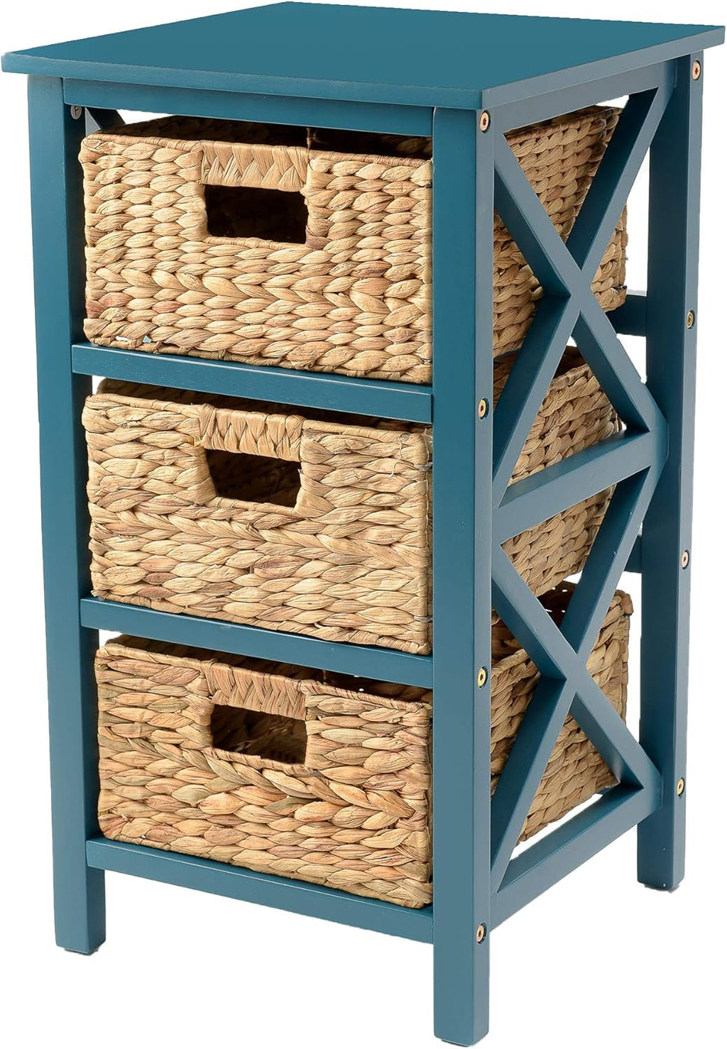 White 3 Tier End Table with 3 Baskets A234133