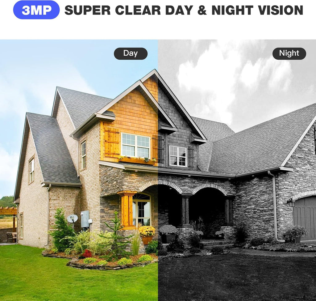 Solar Security Camera System, 4 Cameras, Solar Powered with Base Station, 2-Way Audio, Night Vision, IP65 Waterproof B268