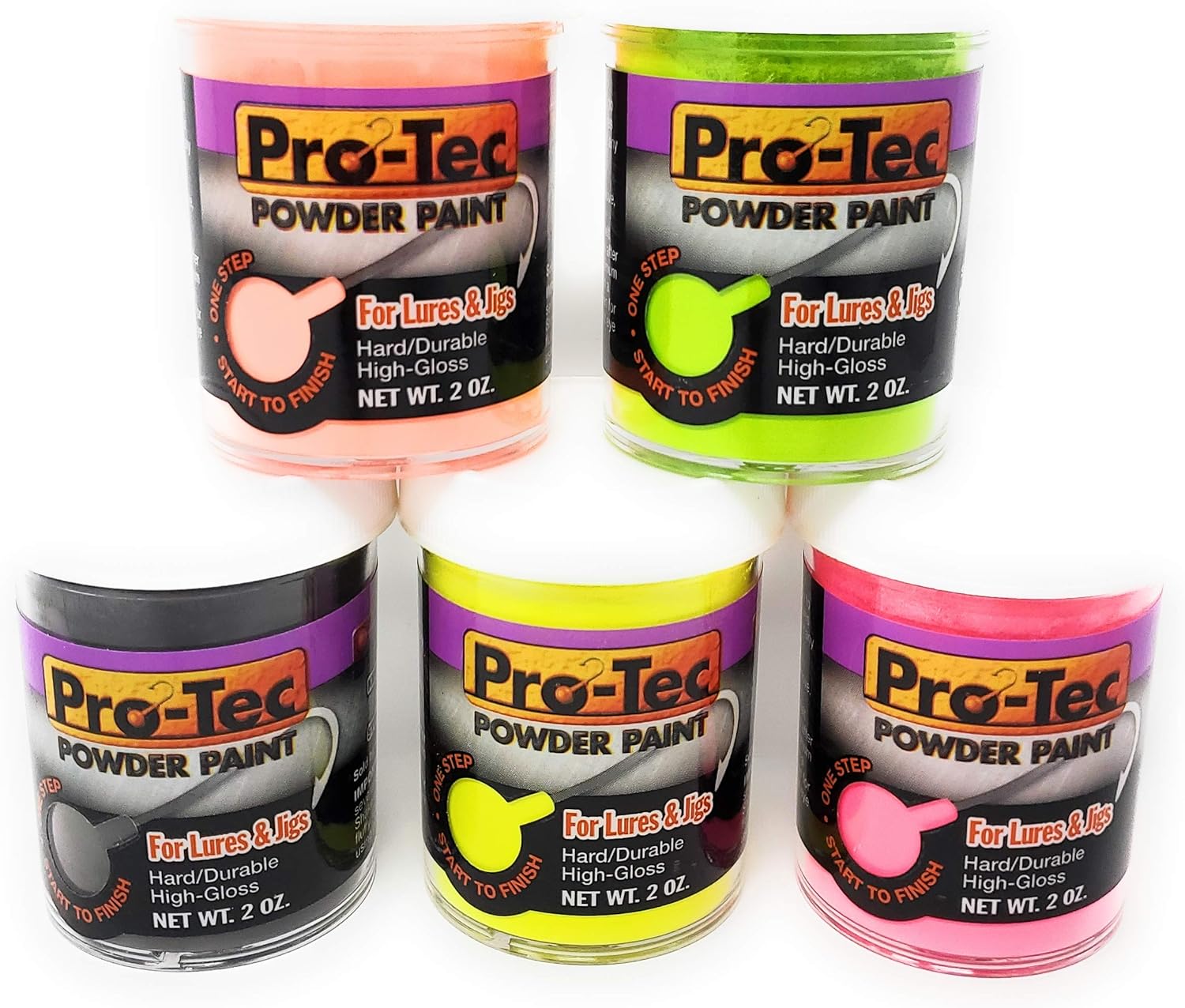 5 x 2oz Powder Paints, Hot Pink, Green & Yellow Chartreuse, Black, Blaze Orange Pack of 2 J303990