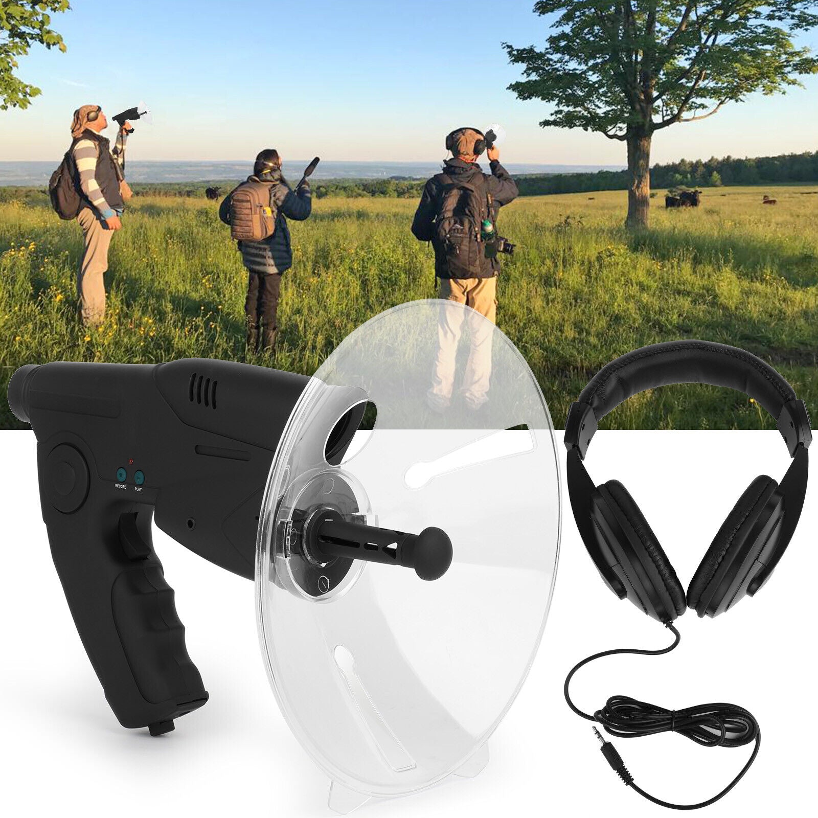 Parabolic Sonic Listening Device Microphone Amplifier 8X Bionic Ear E1802
