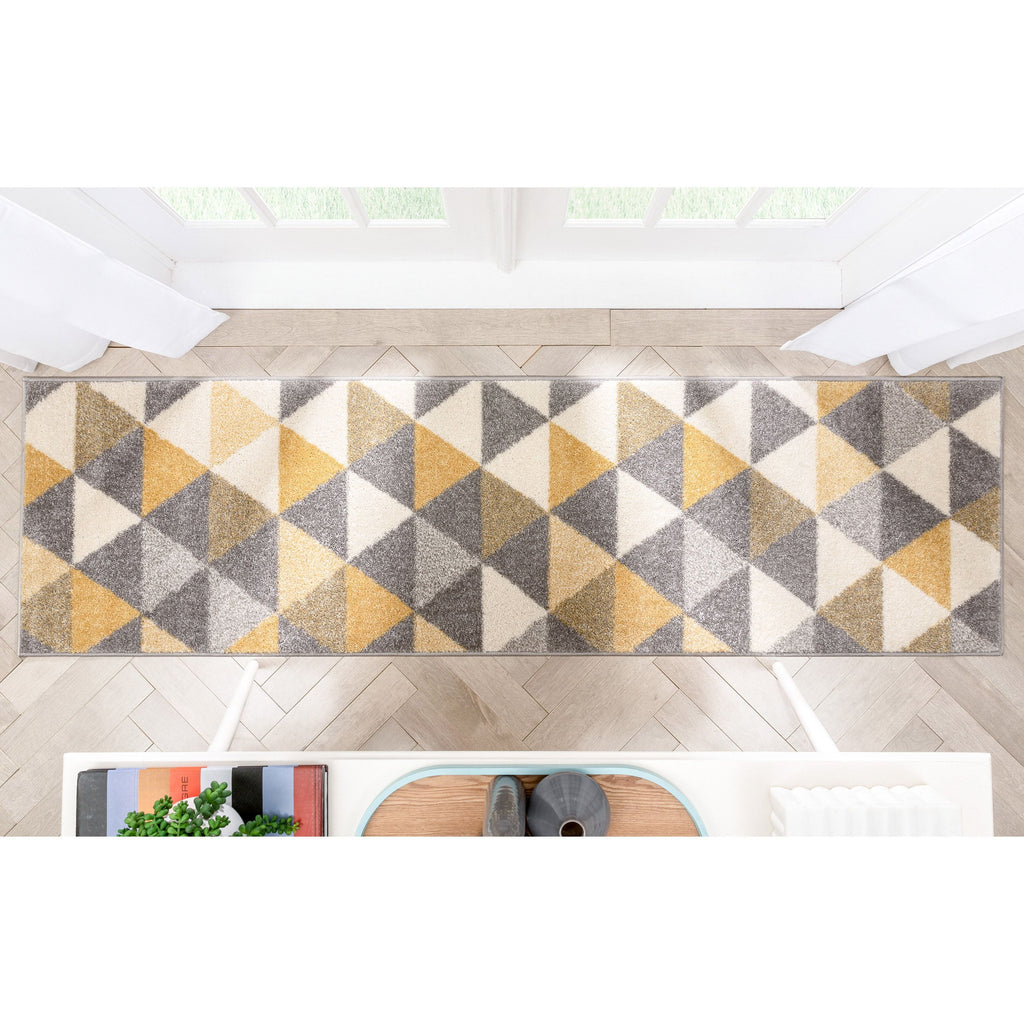 Gold & Grey Geometric Triangle Runner Rug D614