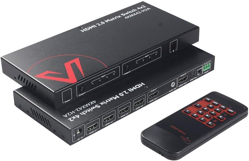 HDMI 2.0 Matrix Switch 4x2 4K@60Hz 4:4:4 HDR HDCP 2.2 18Gbps W2701