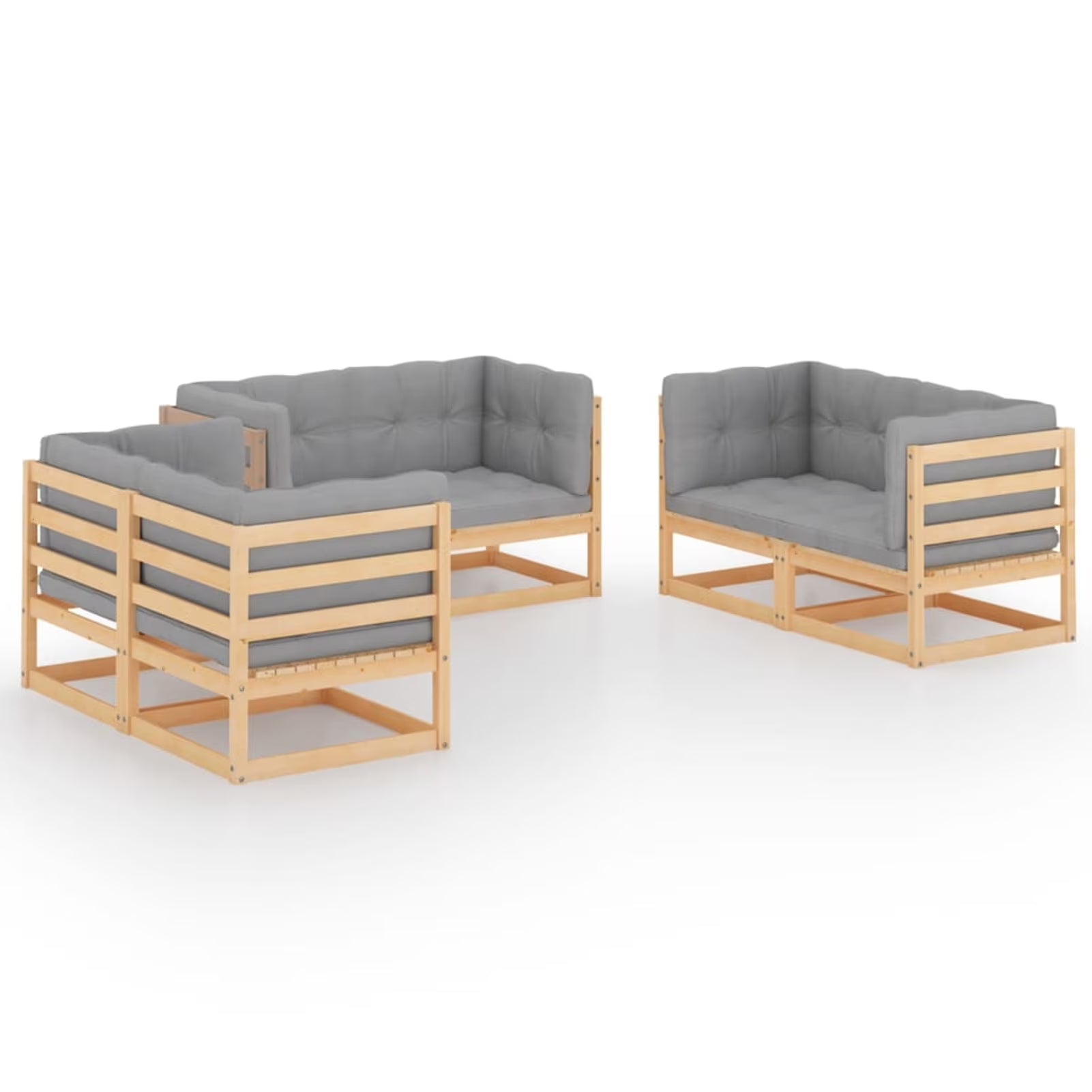 6 Piece Gray Cushioned Pinewood Outdoor Sectional Sofa Set R671