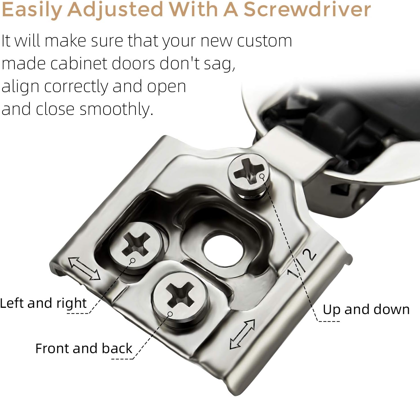32 Pack 16 Pairs 1/2 inch Overlay Soft Close Hinges Satin Nickel Stainless Steel Concealed Hinge D918666