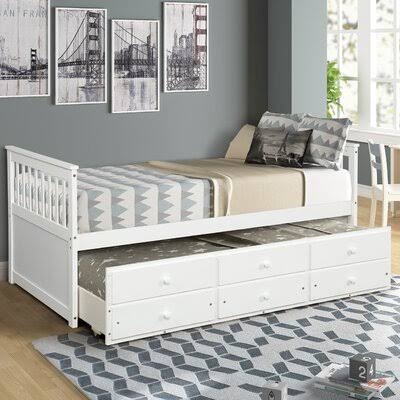 White Twin Daybed with Trundle Bed and Storage Drawers N2809
