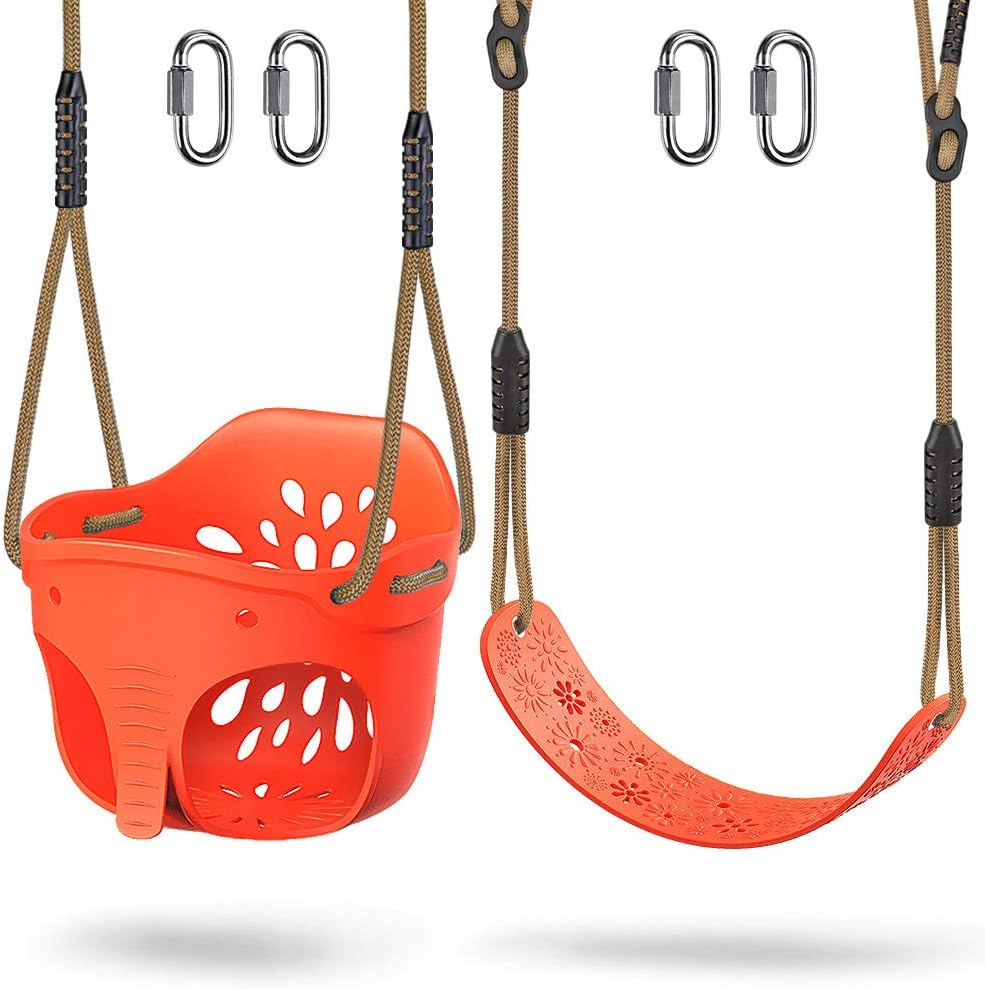 Orange-Red High Back Toddler Swing with Adjustable Rope C39906