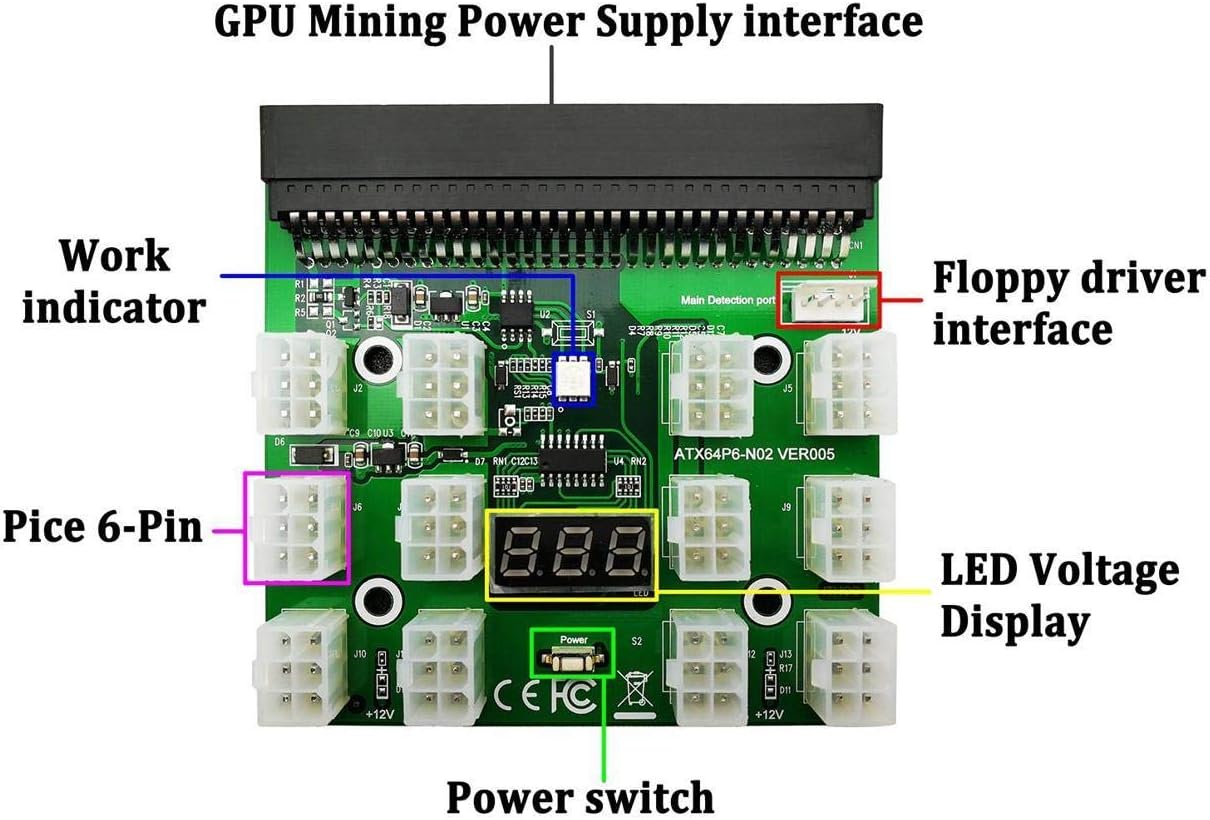 1200W/750W Server PSU Power Supply Unit with GPU Breakout Board Adapter and 12pcs 6-Pin PCIe to (6+2Pin) PCIe Cables A6676