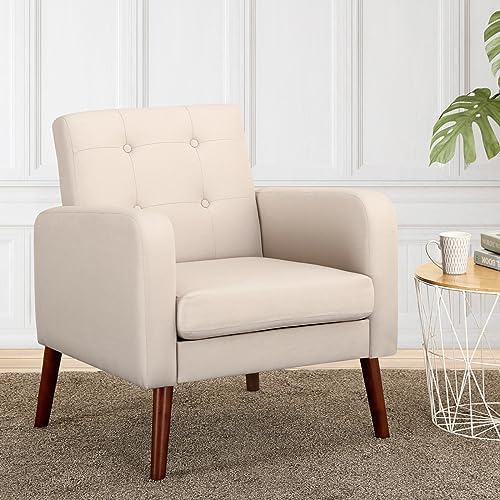 Dark Grey Linen Arm Chair with Solid Wood Legs M49954