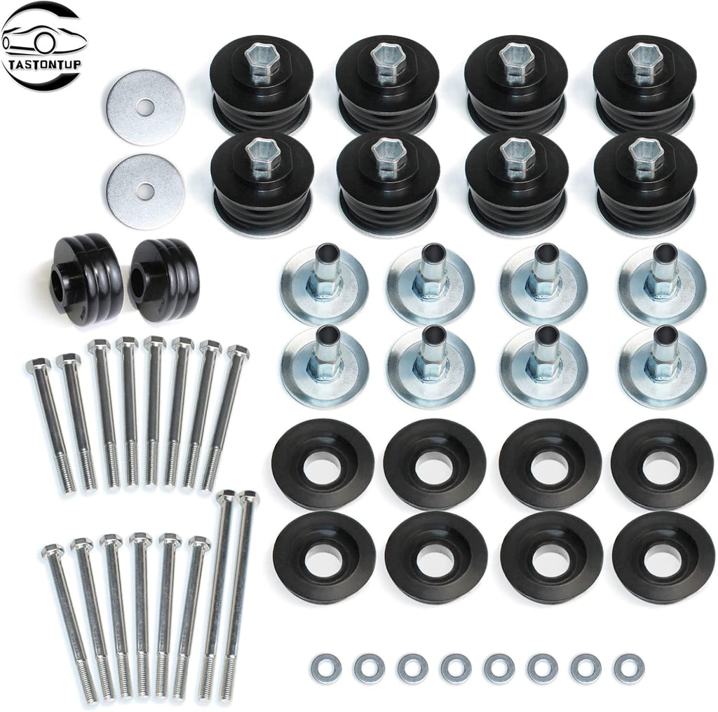 18Pcs Polyurethane Body Mount Bushing Kit with Hardware & Steel Sleeves (Black) O264136