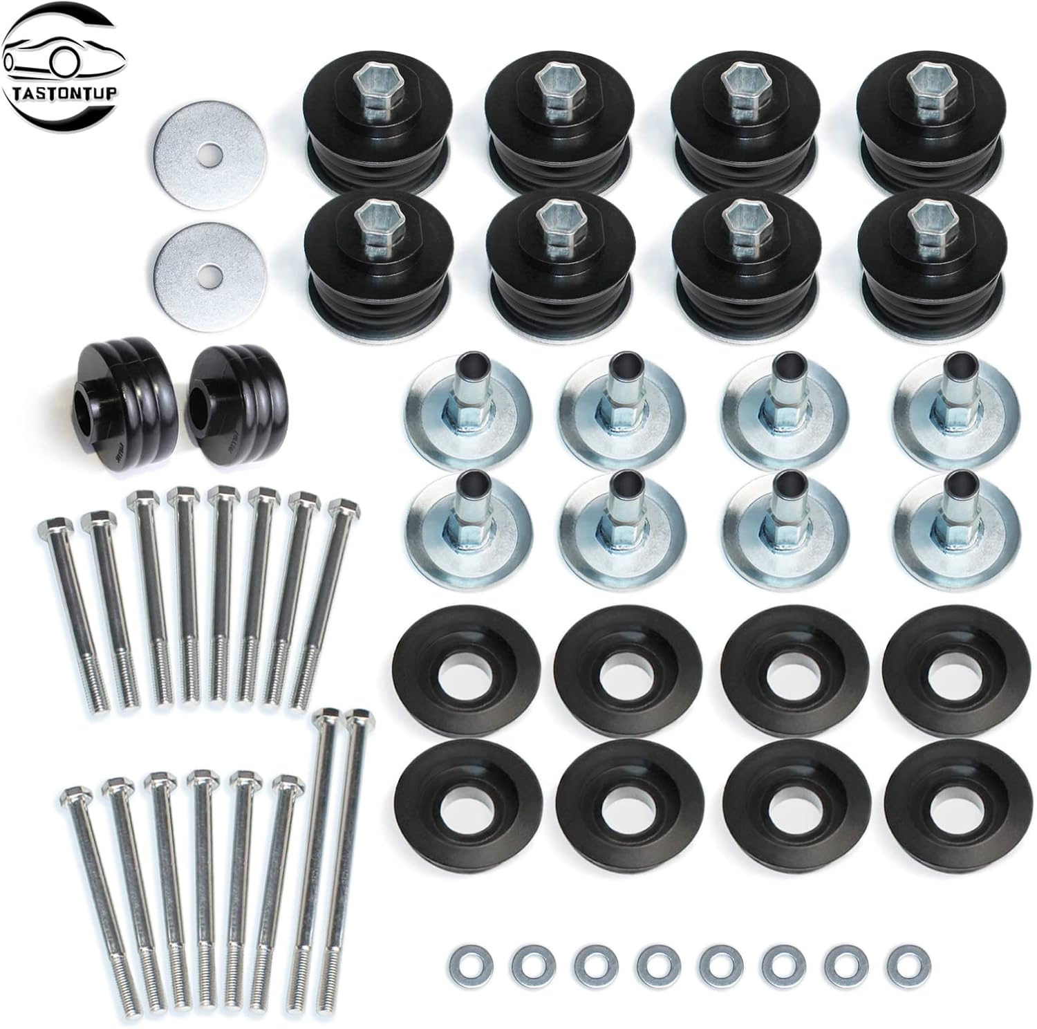 18Pcs Polyurethane Body Mount Bushing Kit with Hardware & Steel Sleeves (Black) O264136