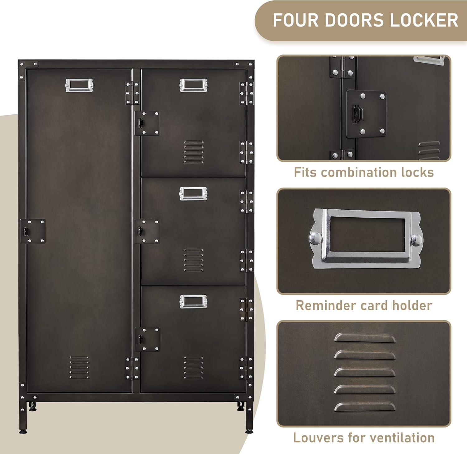 Metal Storage Cabinet with 4 Doors, 55 Height Steel Cabinet with Lockable Doors B664