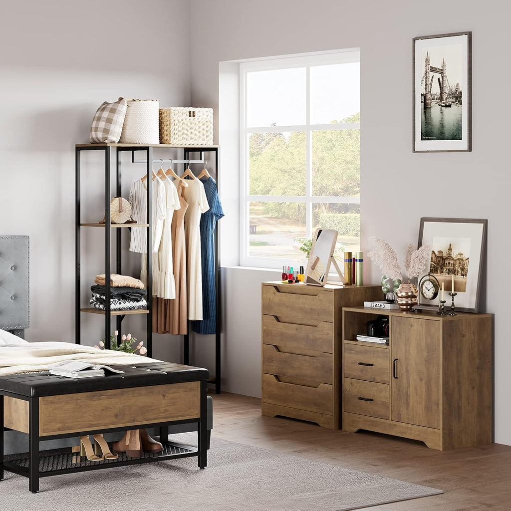 Rustic Brown 2 Drawer Wooden Storage Cabinet with Door and Adjustable Shelves N847