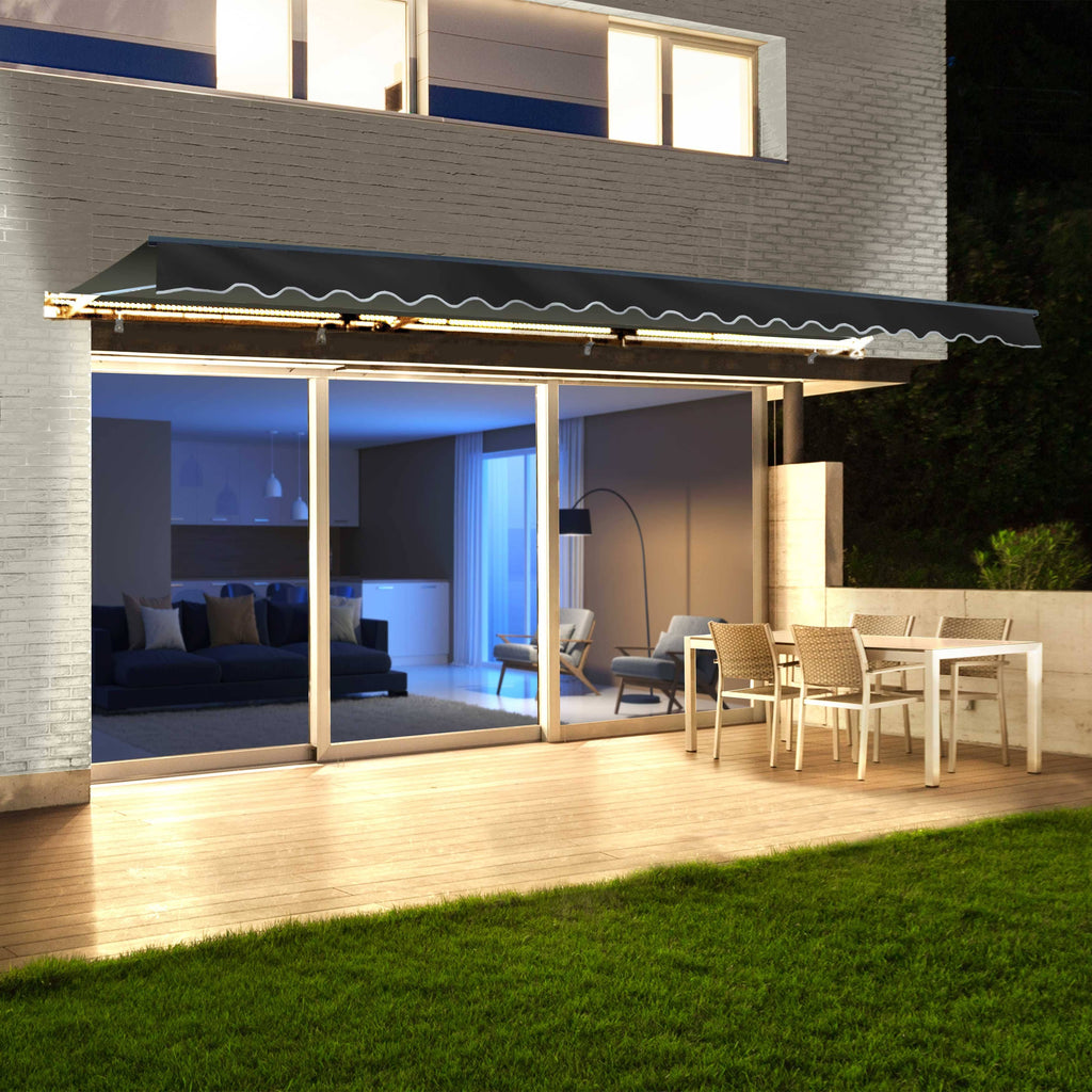 Motorized LED 12 x 10 ft. Half Cassette Retractable Awning Black B35022