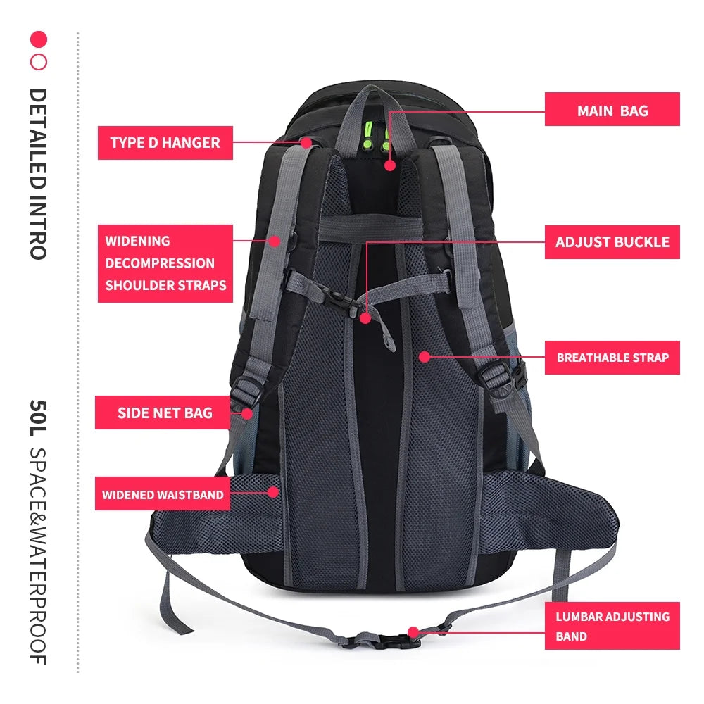 50L Lightweight Water Resistant Hiking Backpack S9207
