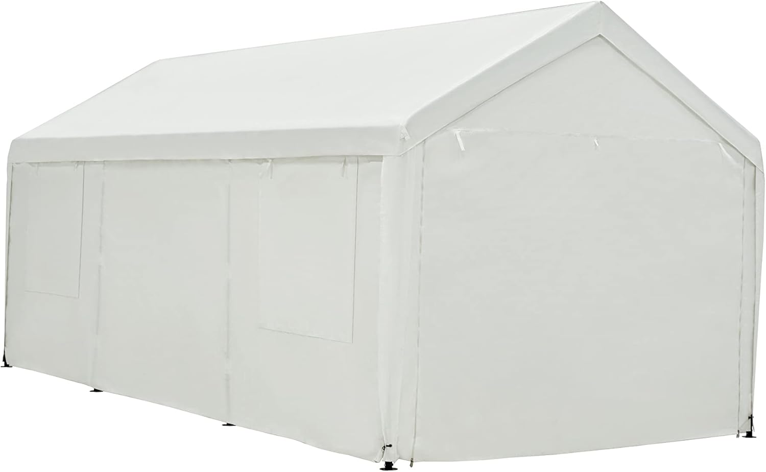 White 10 x 20 ft Heavy Duty Carport with Ventilated Windows and Removable Sidewalls L8269