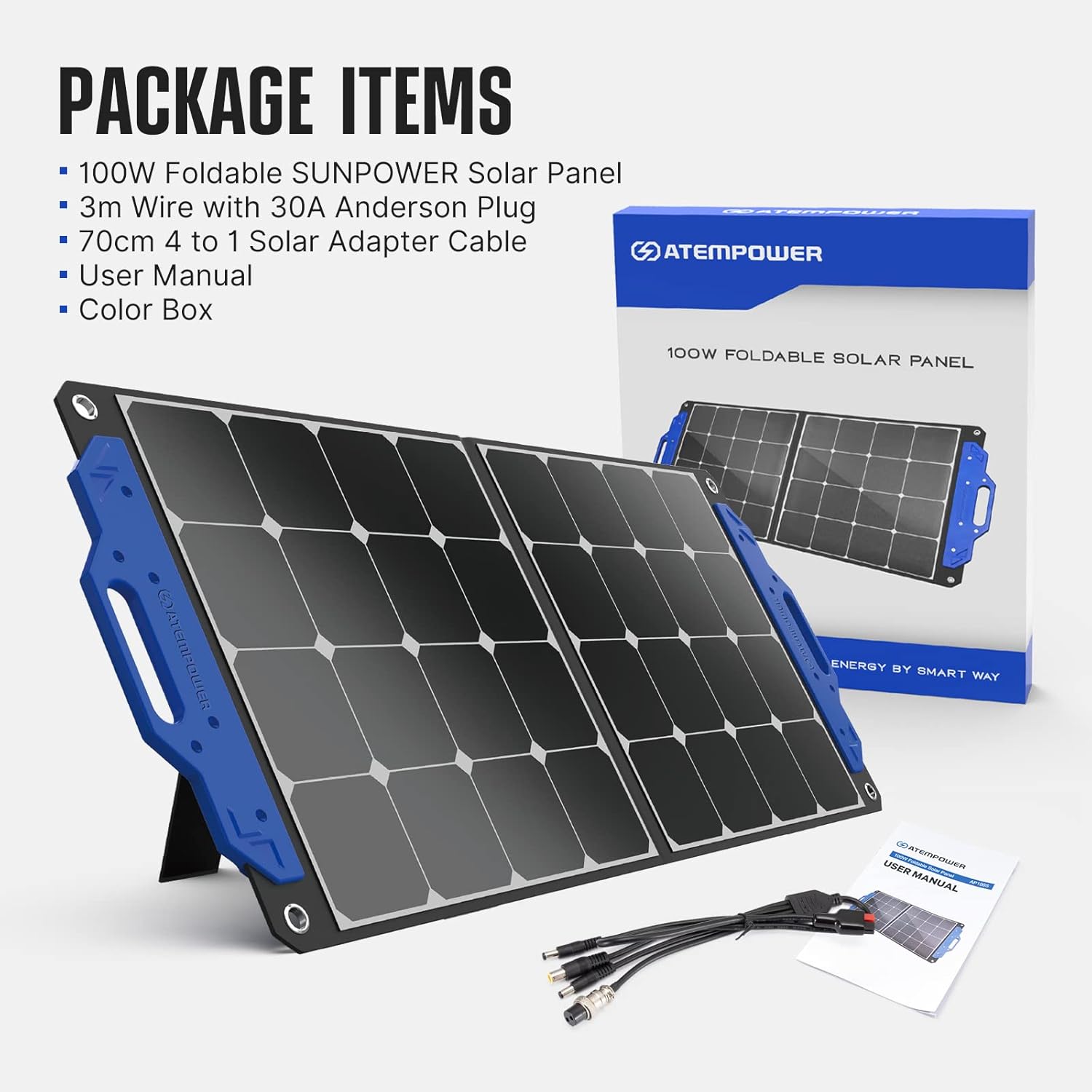 100W Foldable Monocrystalline Solar Panel Suitcase Charger I67379