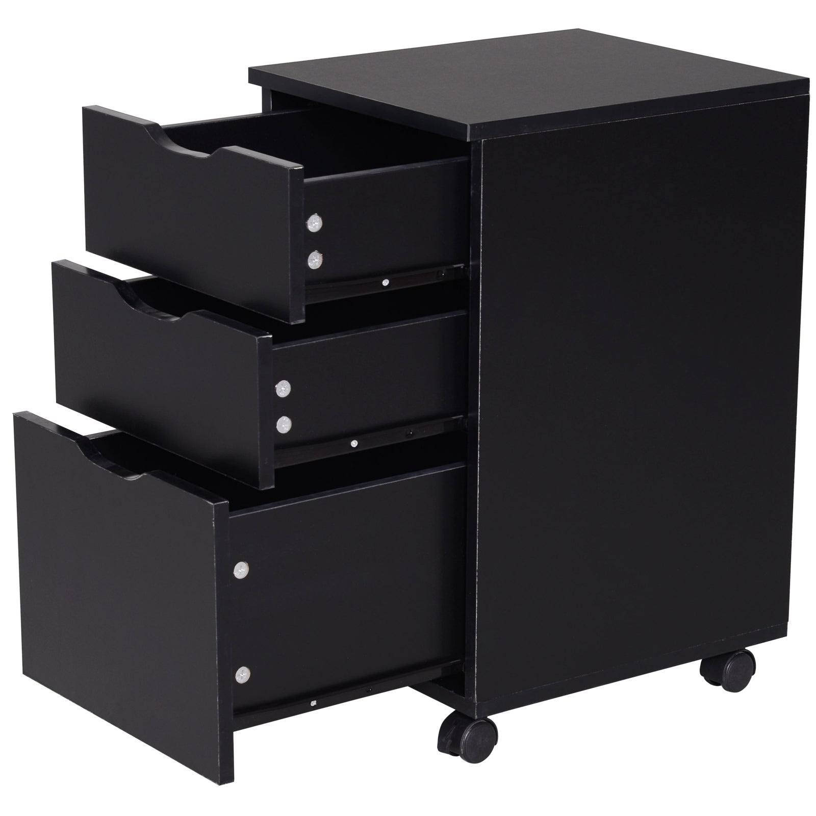 Black Wood Grain 3 Drawer Rolling File Cabinet G587516