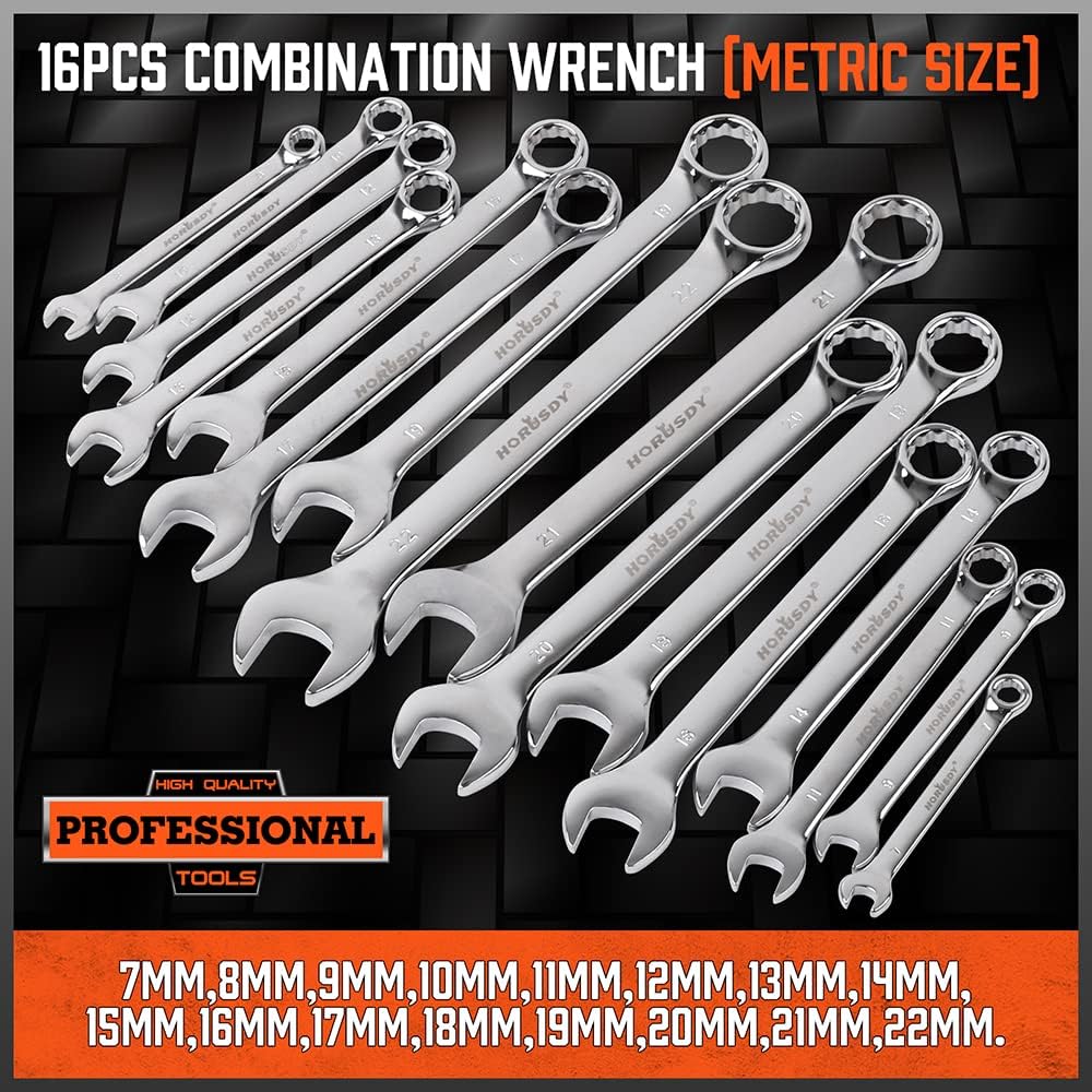 32-Piece Combination Wrench Set, SAE and Metric, 12 Point, Chrome Vanadium Steel L120256