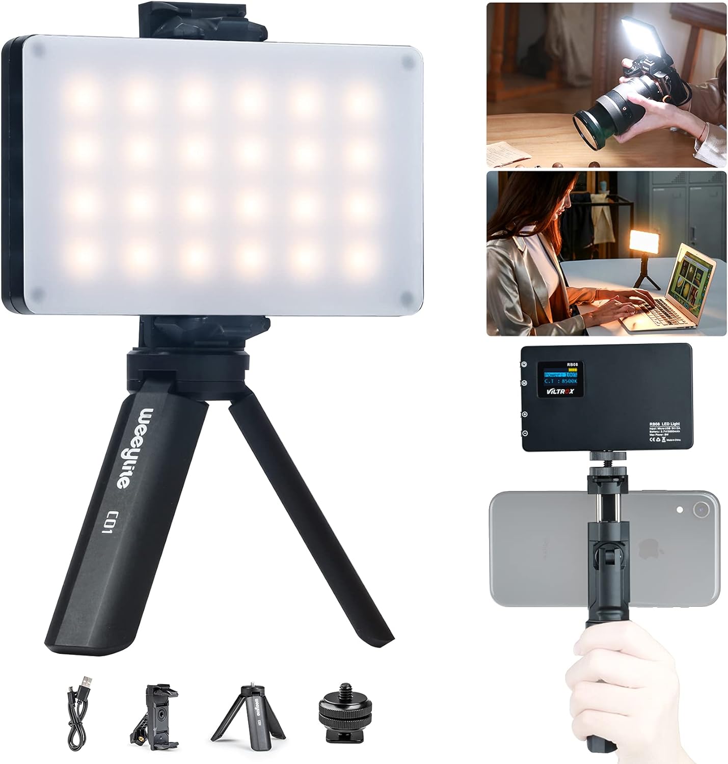 Bi-Color 2500-8500K LED Panel Light Kit with Mini Tripod, Pack of 2 P86552