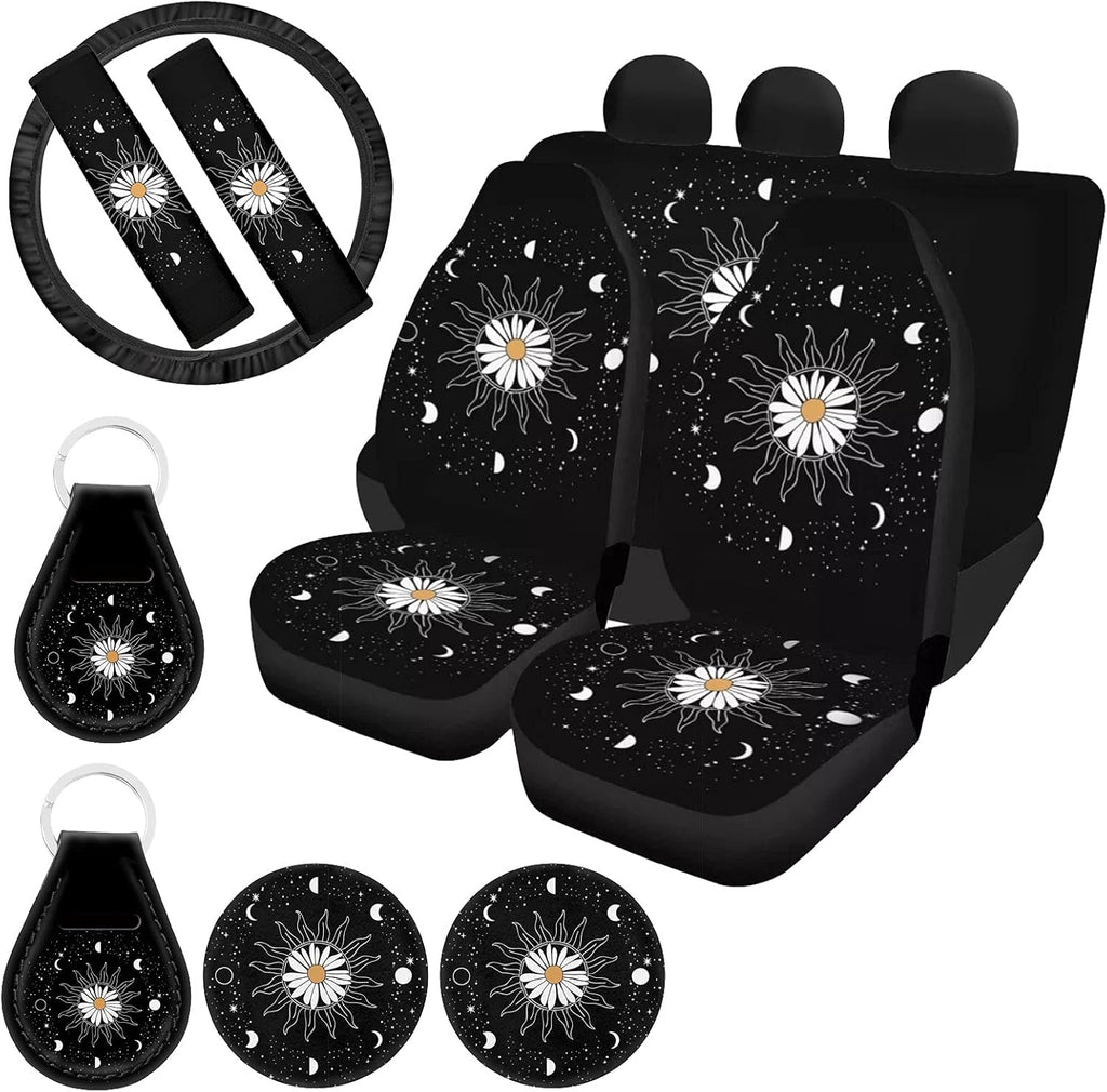 11 Pack Southwestern Car Seat Covers Full Set with Steering Wheel Cover, Seatbelt Covers, Cup Coasters Holder, Keychain Accessories F82219
