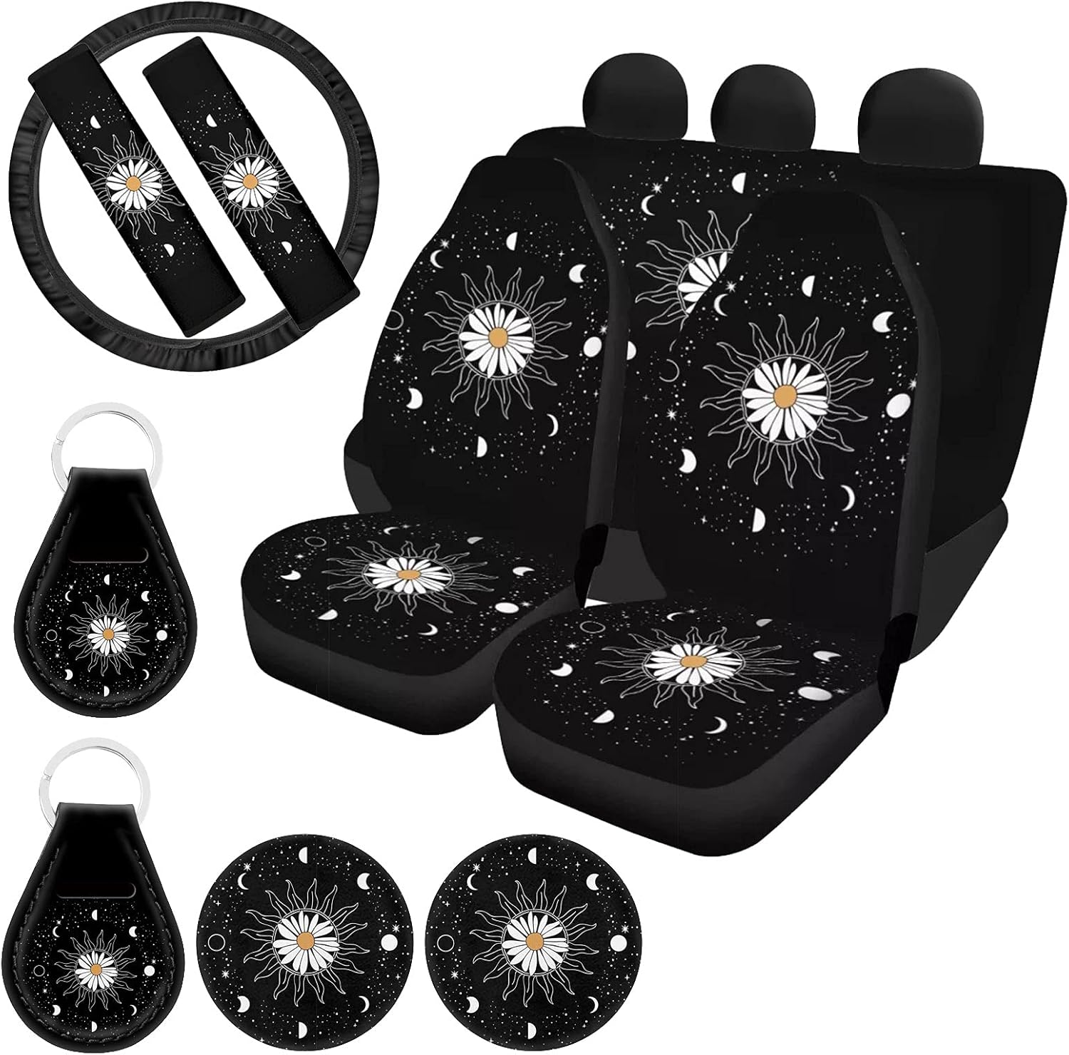 11 Pack Southwestern Car Seat Covers Full Set with Steering Wheel Cover, Seatbelt Covers, Cup Coasters Holder, Keychain Accessories F82219