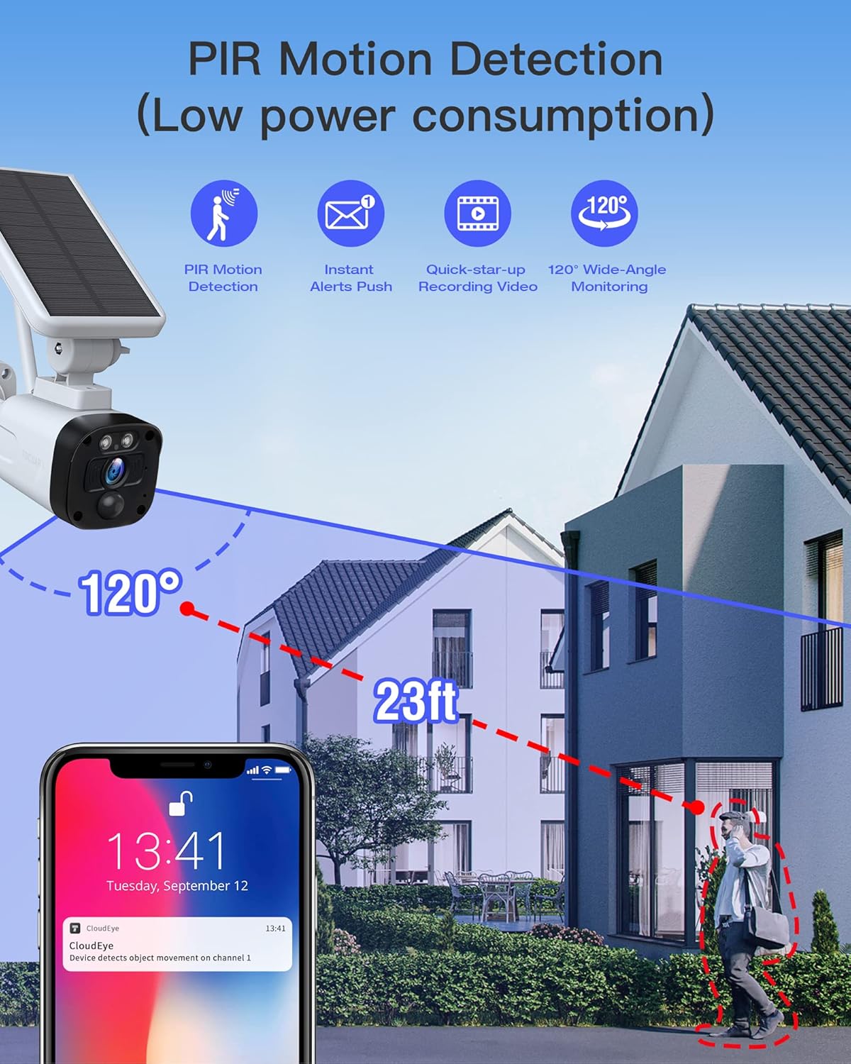 Solar Security Camera System, 4 Cameras, Solar Powered with Base Station, 2-Way Audio, Night Vision, IP65 Waterproof B268