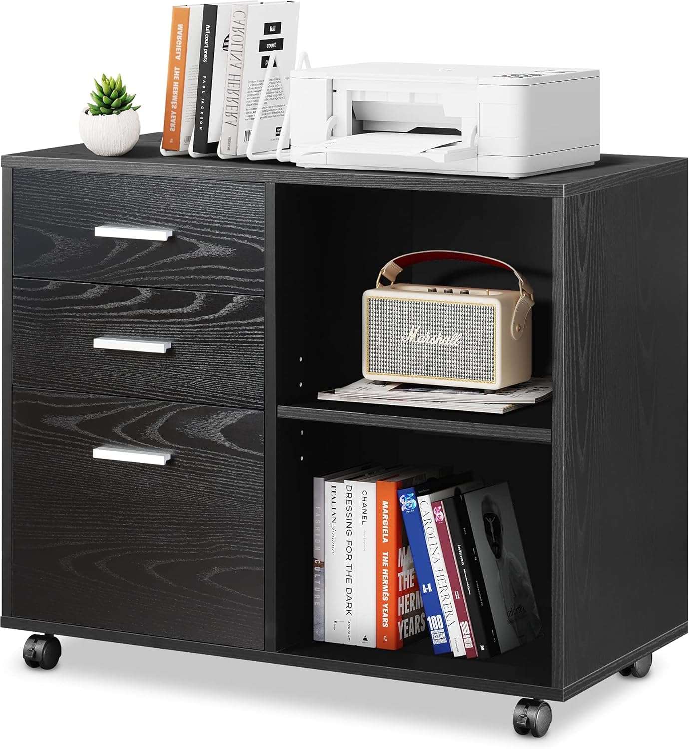 Gray Oak 3-Drawer Mobile Wood File Cabinet F481119